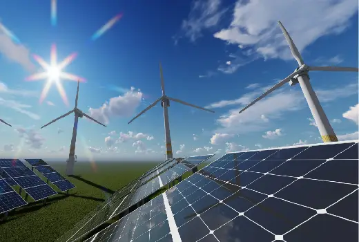 Solar panels and wind energy plants